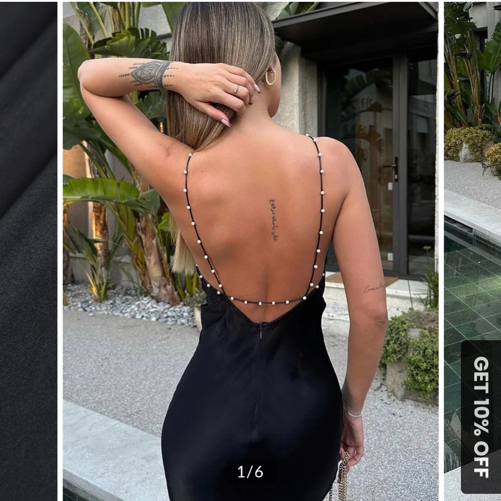 Commense Black Backless Slip Dress with Chain Straps